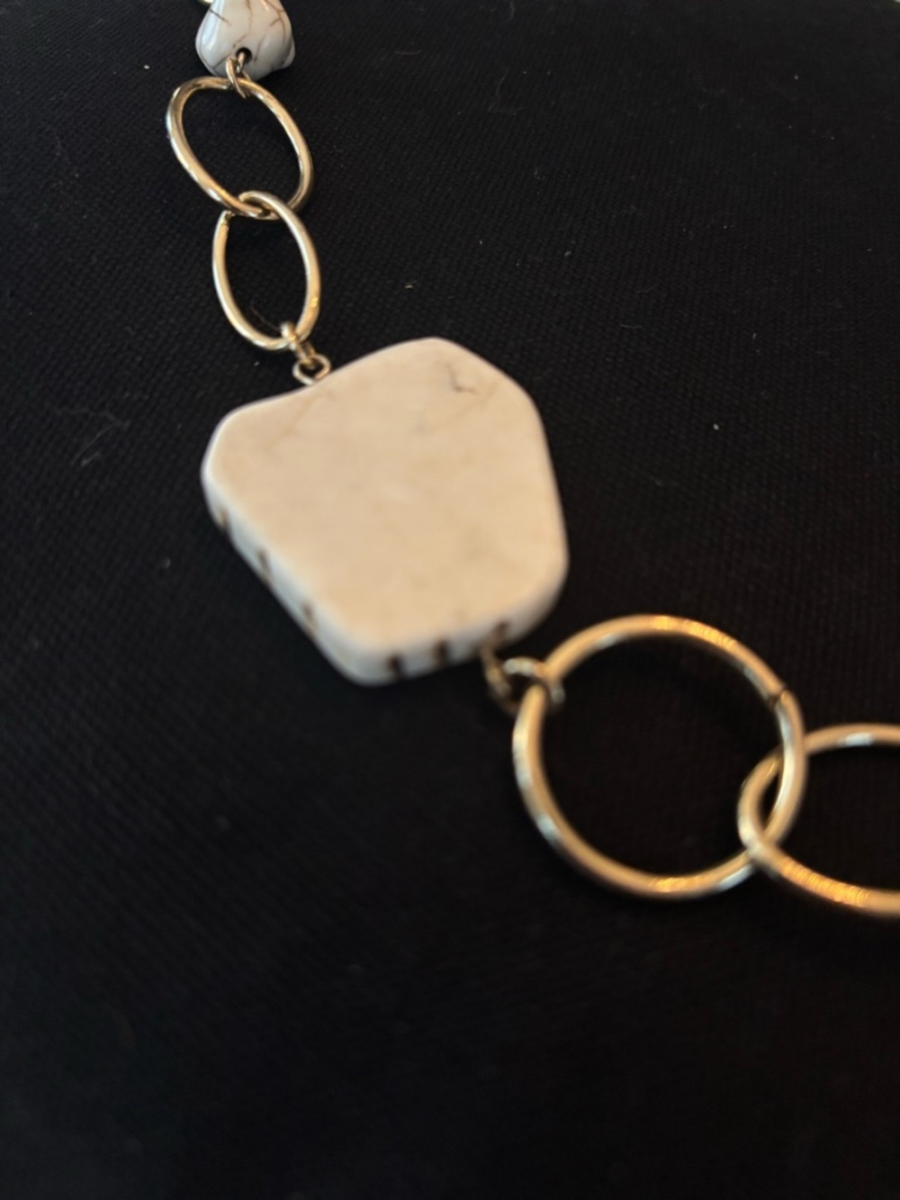White Stone & Gold Link Necklace - Women Jewelry - Picture 2 of 2